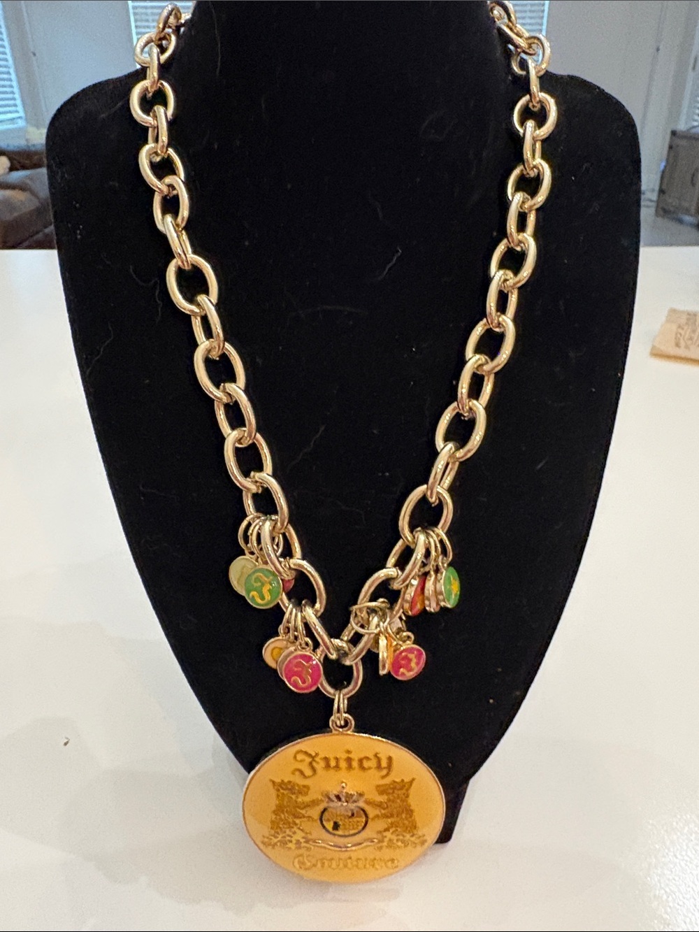 Juicy Couture Gold Chain Necklace with Multicolor Enamel Charms